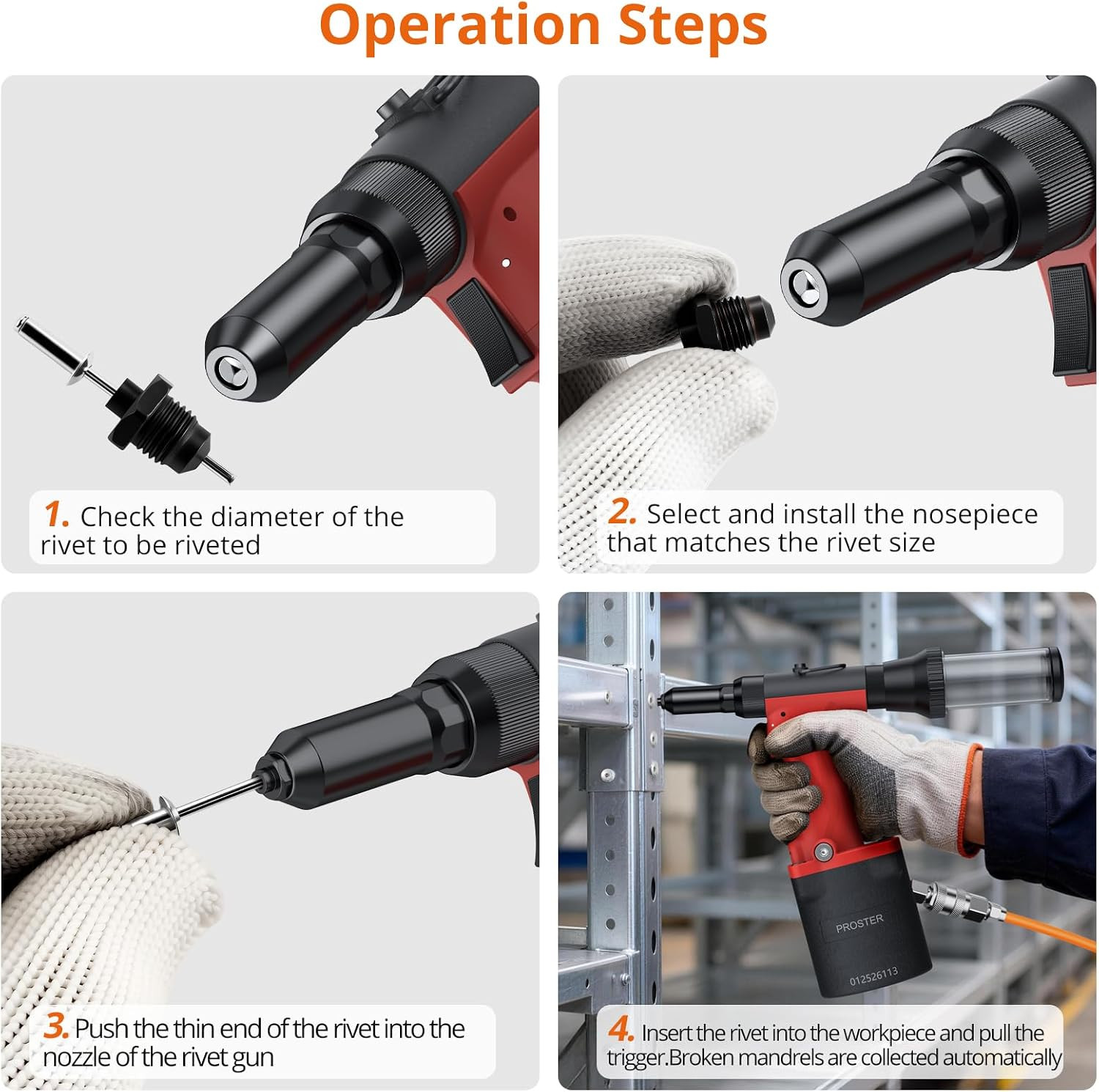 Pneumatic Rivet Gun, 4500LBF Heavy Duty Air Hydraulic Riveter Tool with 4 Interc