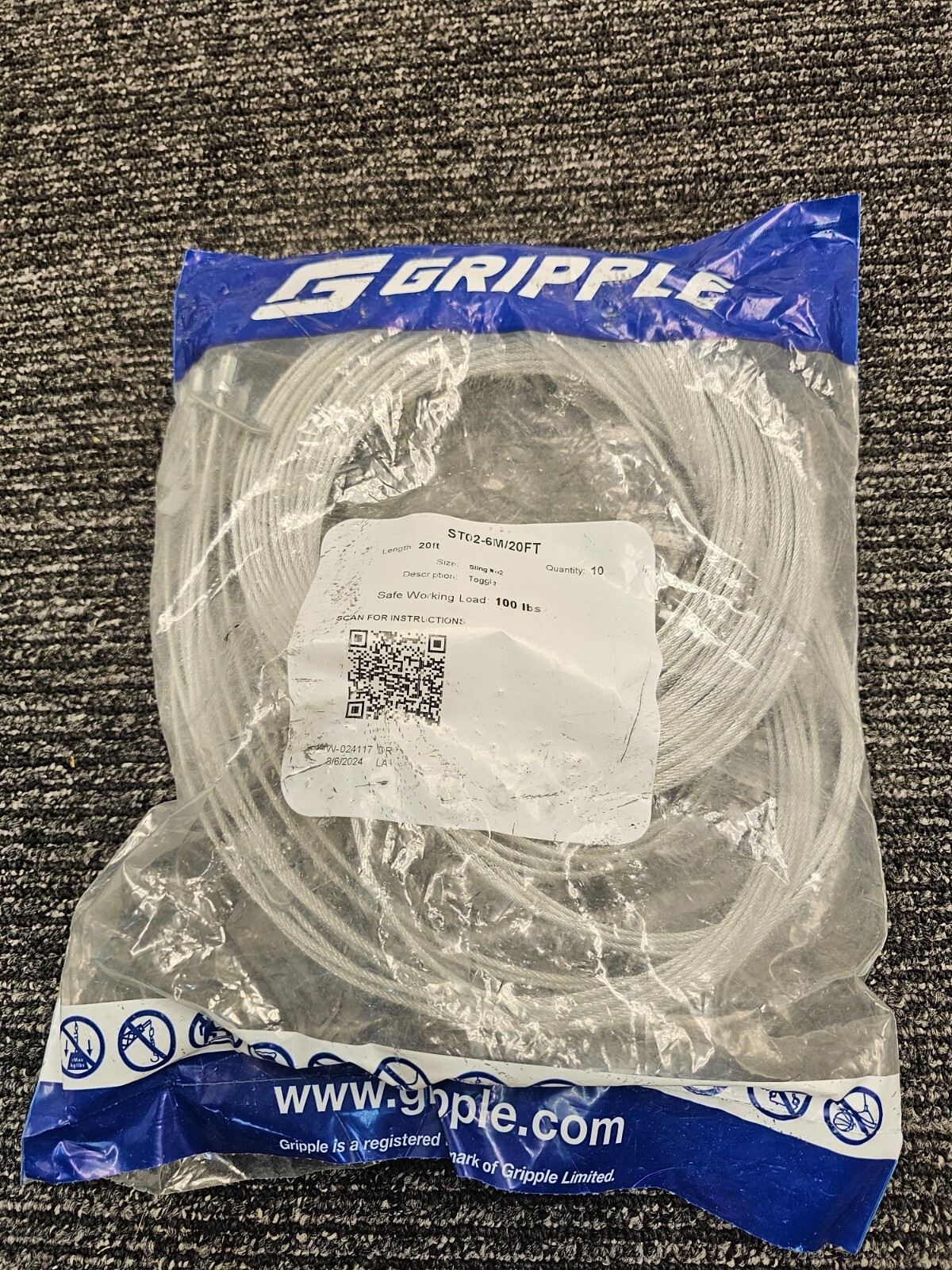 (QTY 10) GRIPPLE ST02-6M/20FT No. 2 Max. Safe Working Load 12 lbs 20′ Toggle