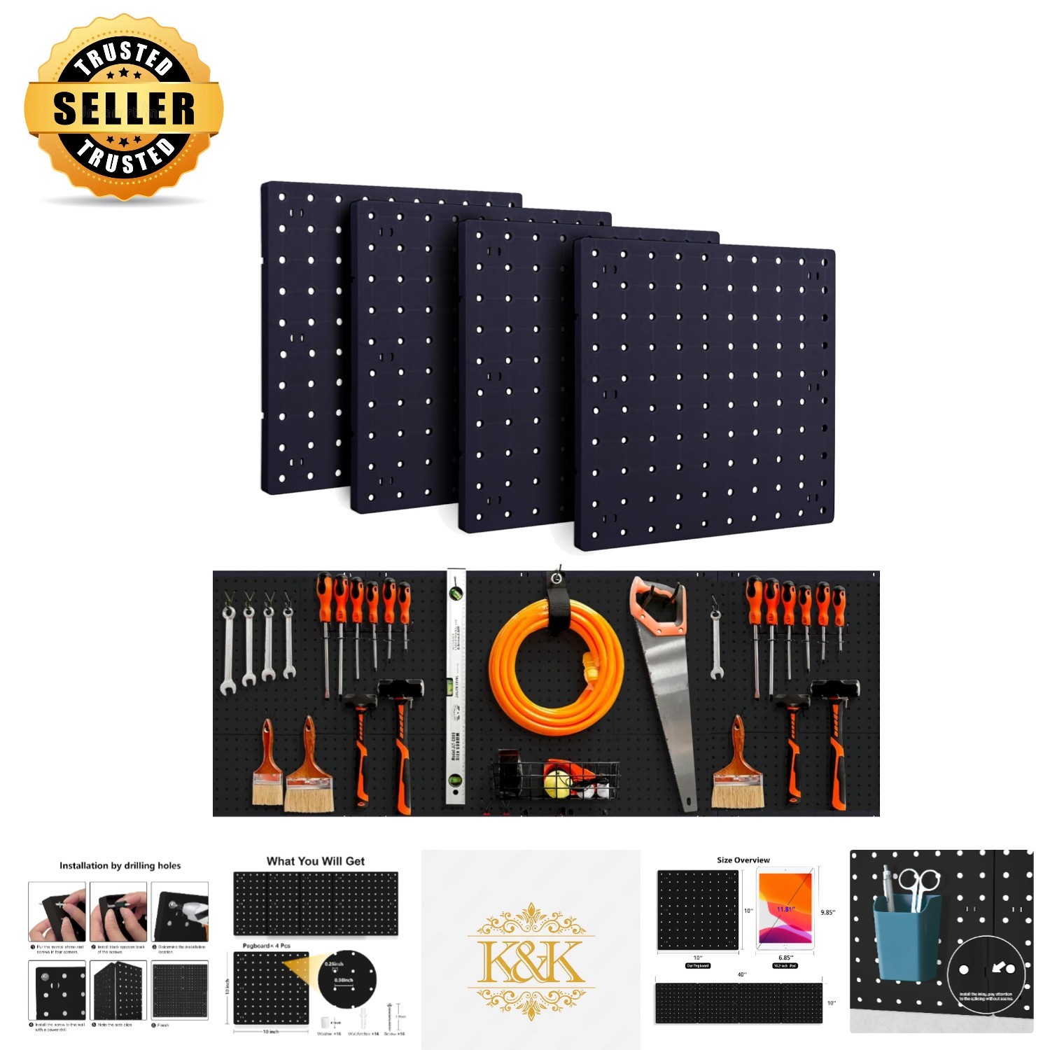Strong & Lightweight Black Pegboard Wall Organizer Panels for Crafts & Tools