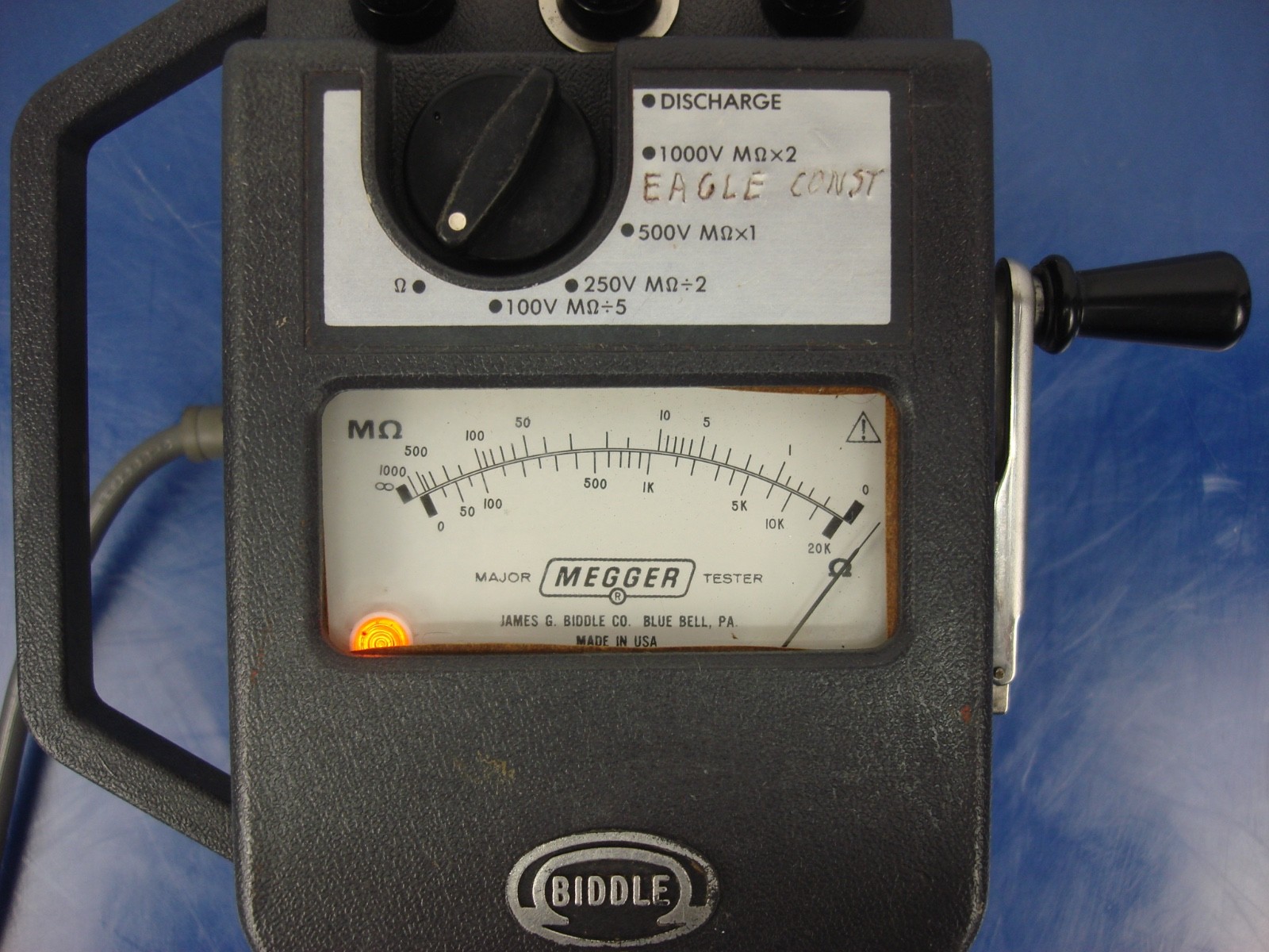 James G. Biddle Co. Major Megger Tester 21359 with Hand Crank and Bag