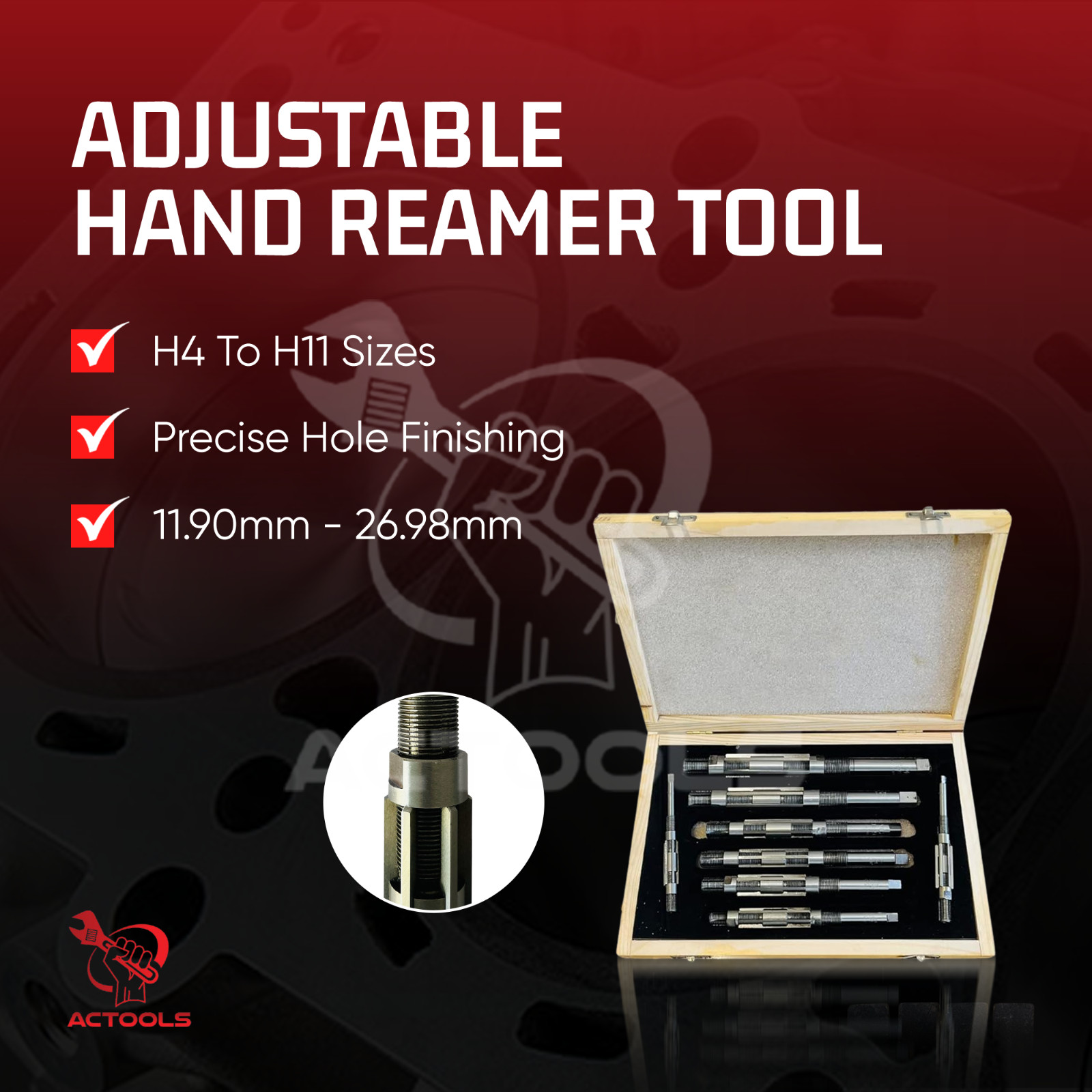 Adjustable Hand Reamer 8 Pcs Set H-4 to H-11 Sizes 15/32 To 1.1/16 ‘USA ACTOOLS