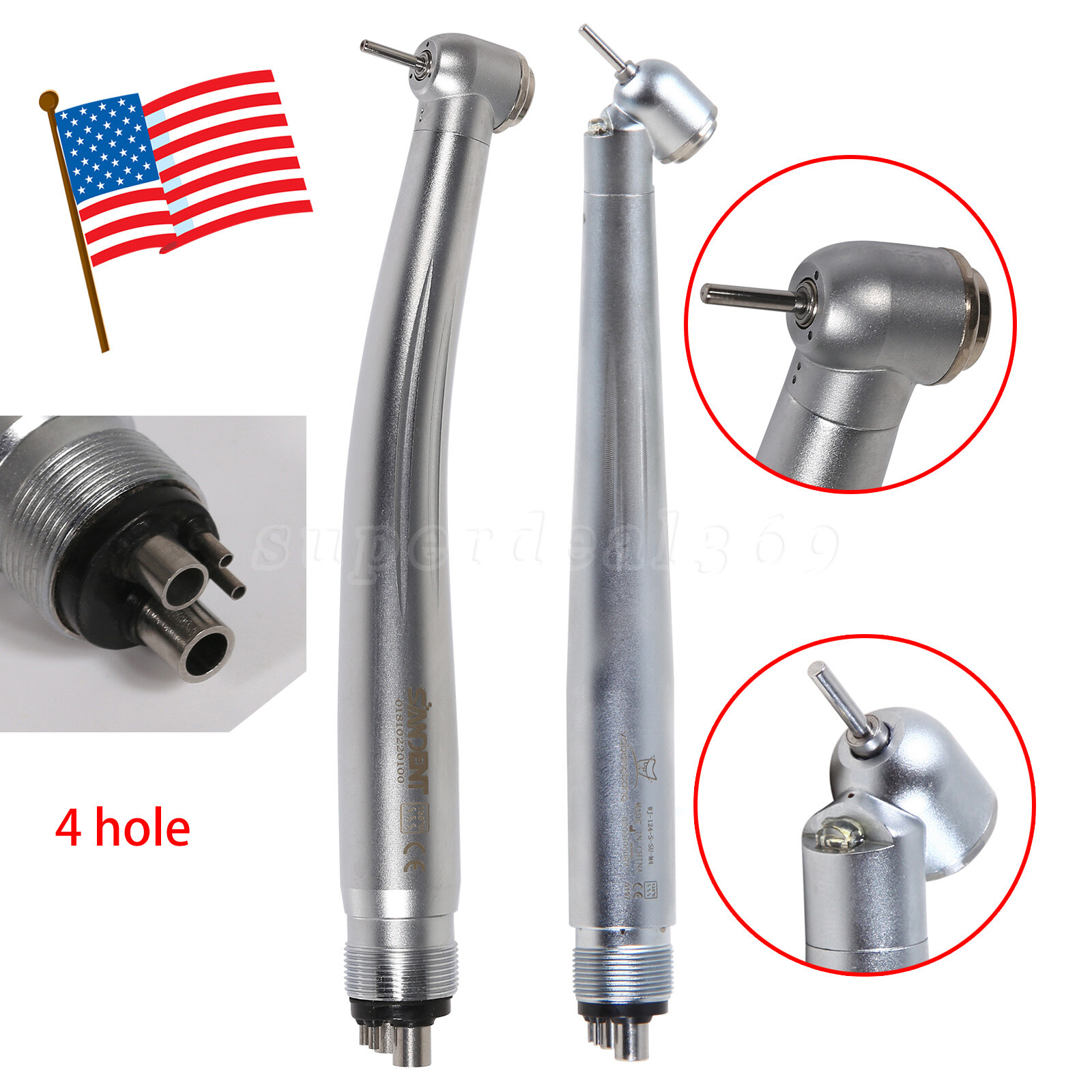 NSK Style Dental LED E-generator 45° Degree/ High Speed No-LED Handpiece 4 Hole