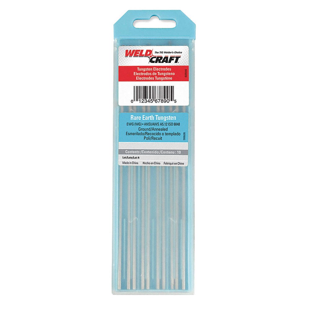 MILLER ELECTRIC WG332X7 WELDCRAFT Lt Blu Tungsten Electrode,PK10 6ETR7