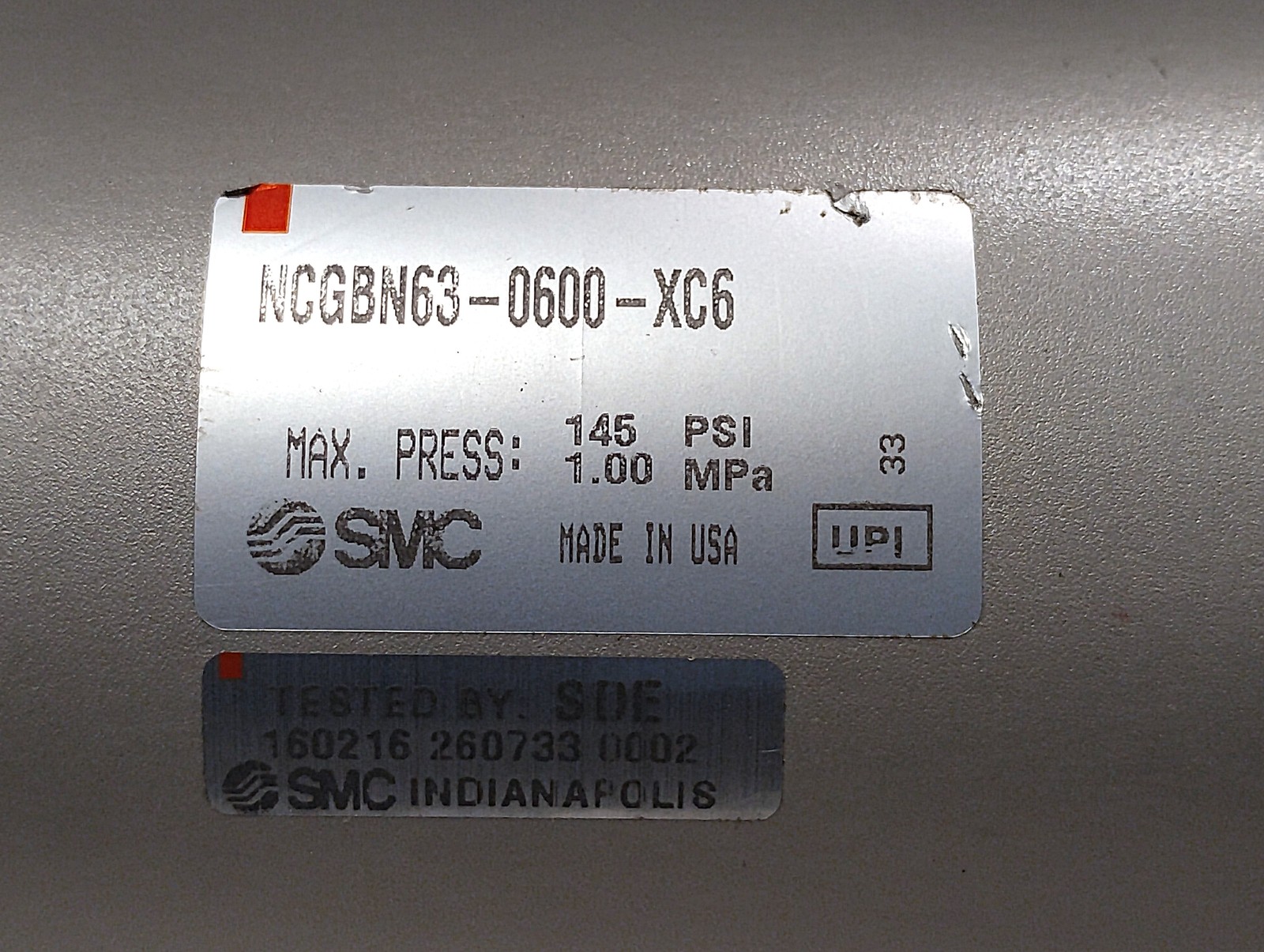 SMC NCGBN63-0600-XC6 145 psi Double-Acting Single-Rod Cylinder w/ 6 in Stroke