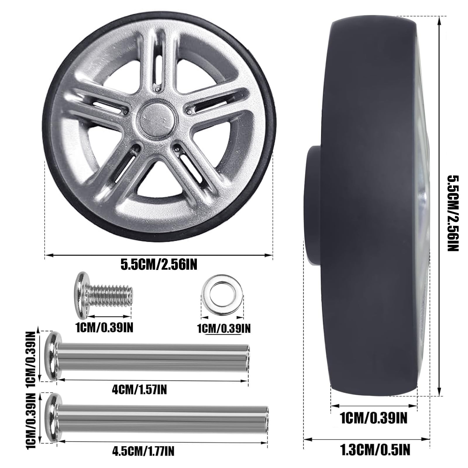 Luggage Suitcase Replacement Wheels 2 inches, Sliver-55mm-8pcs