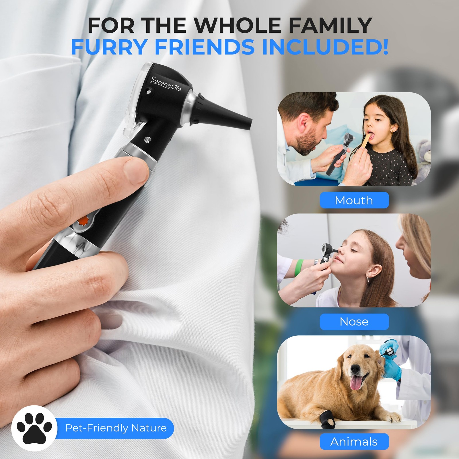 SereneLife 2-in-1 Ophthalmoscope & Otoscope Set | Perfect for Inspecting Ears