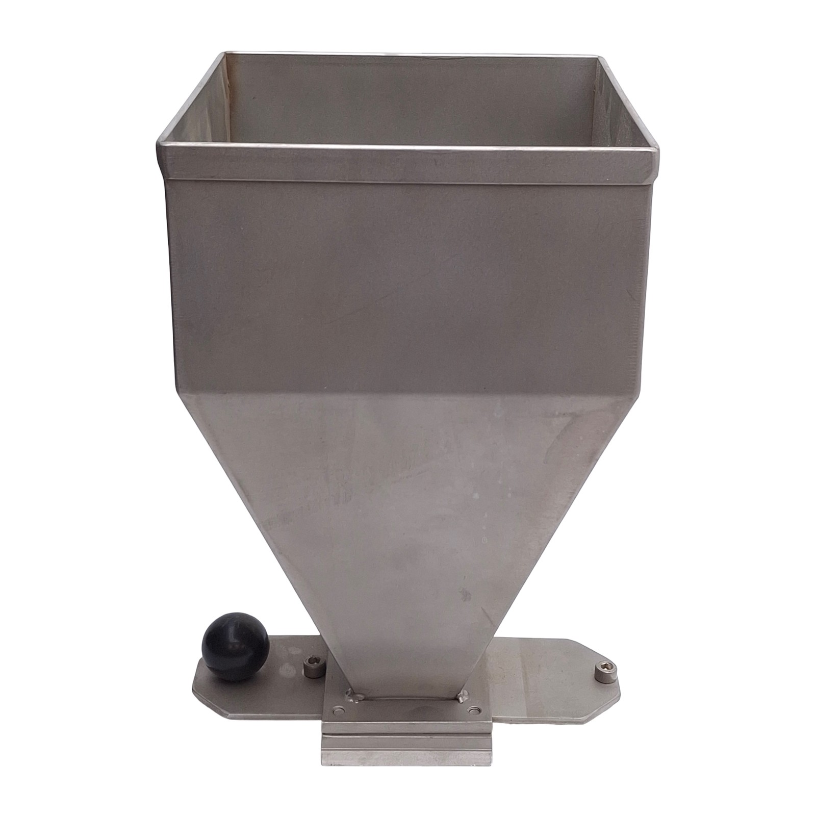 Stainless Steel Material Hopper With Latch, 132mm x 132mm Inlet, 34mm Outlet