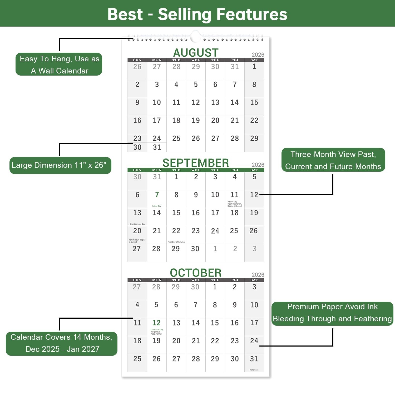 2026 Calendar – 3 Month 2026 Wall Vertical Display (Folded in a…