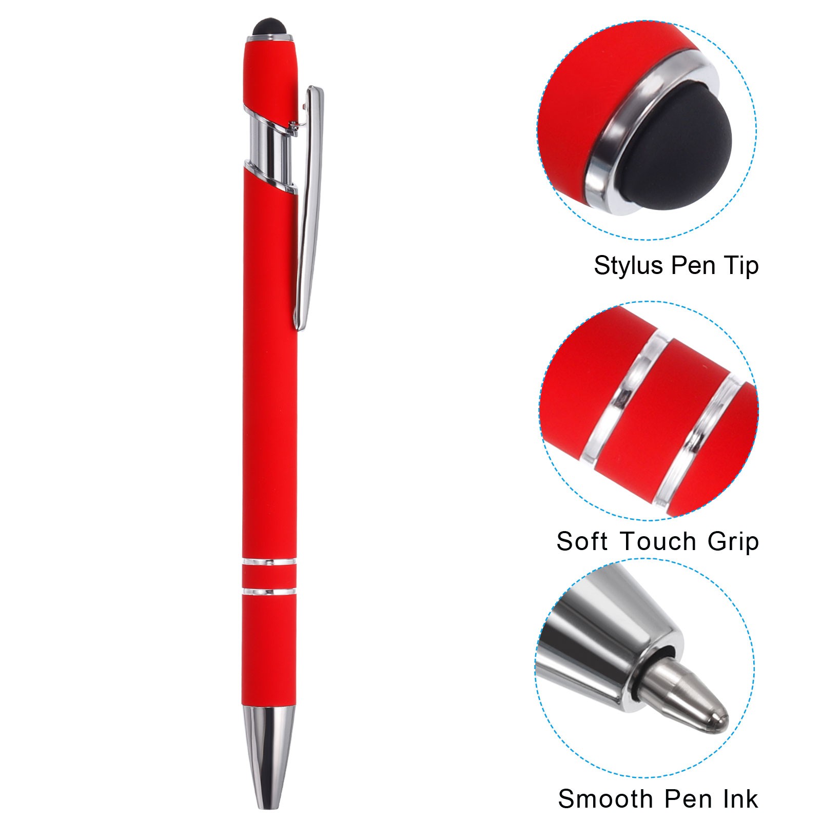 6 x Ballpoint Pen with Stylus Tip 2 in 1 Metal Pen Style 1 Red