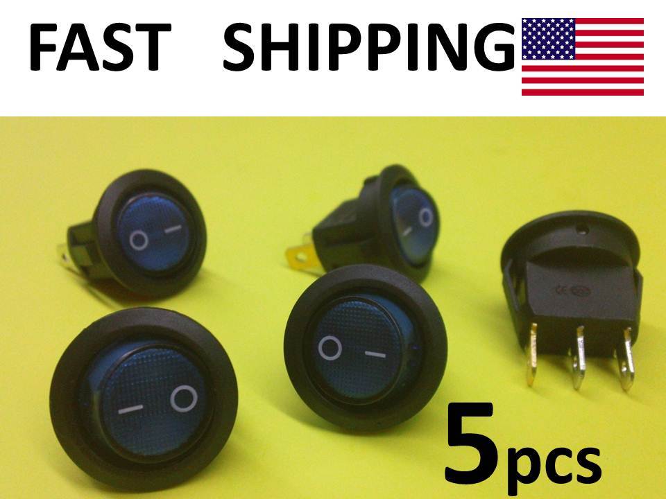 5x Round Switch SW – AC or DC – 12v 10v 6v 3v DC – 250vAC 6A – 120vAC 10A – NEW