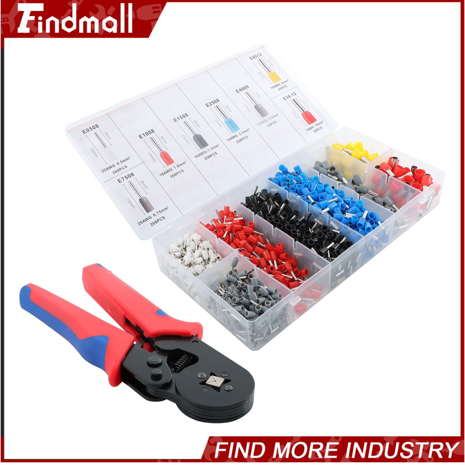 Findmall Self-Adjustable AWG 23-7 Ferrule Crimping Tool Kit W/ 1200Pack Ferrules