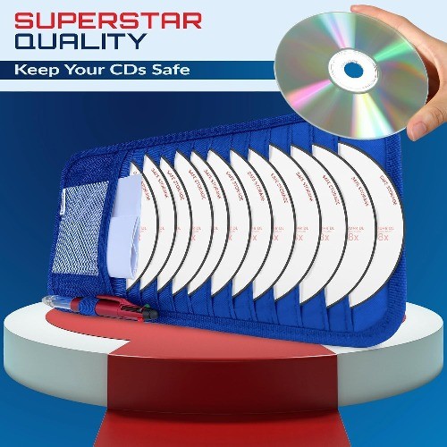 Car Sun Visor CD Holder Organizer for 12 CDs/DVDs with Mesh Pocket Color: Blue