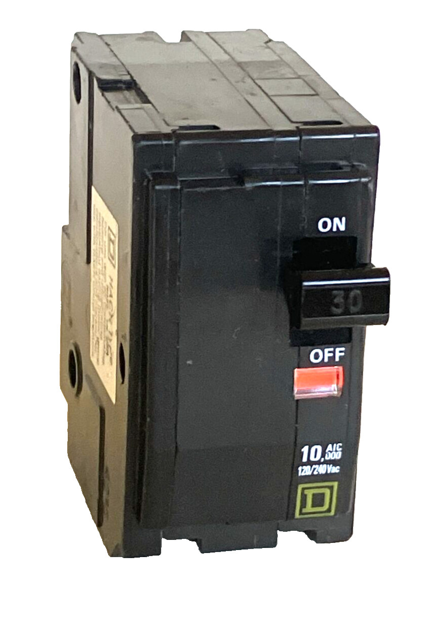 Square D QO230 2-Pole 30 Amp 120/240V Plug-In Breaker Yellow D Trip Window USED