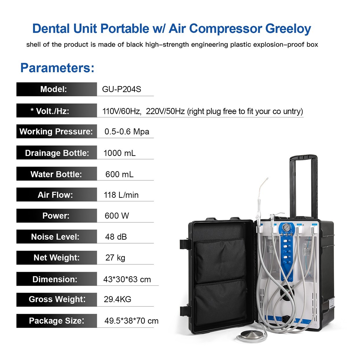 Dental Portable Delivery Unit Mobile System with Air Compressor Scaler/Tubing