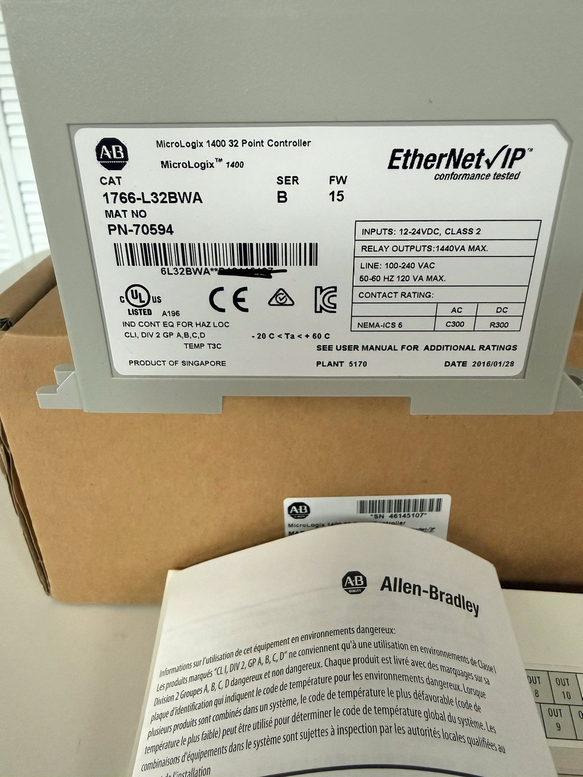 Surplus Allen Bradley 1766-L32BWA SER B MicroLogix 1400 32 Point Controller