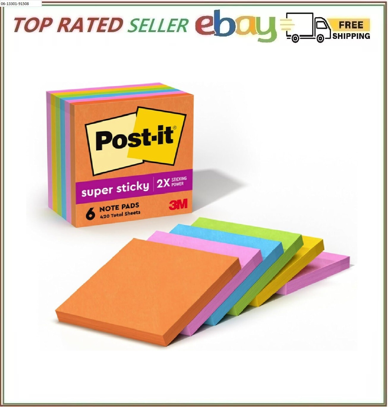 Post-it Super Sticky Notes, 3 in X 3 In, 6 Pads, 2x the Sticking Power