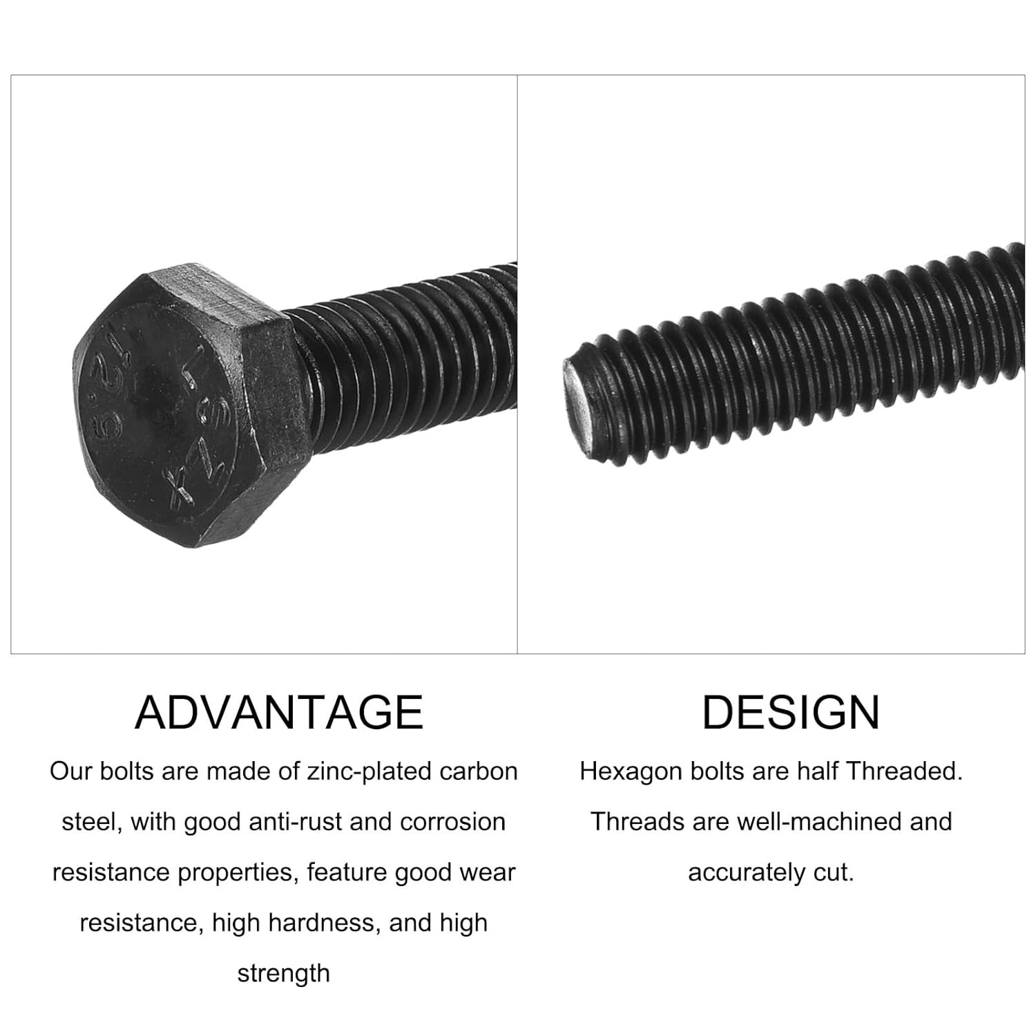 METALLIXITY Hex Bolts (M10-1.5X60Mm) 8Pcs, 12.9 Grade Carbon Steel Fully Threade