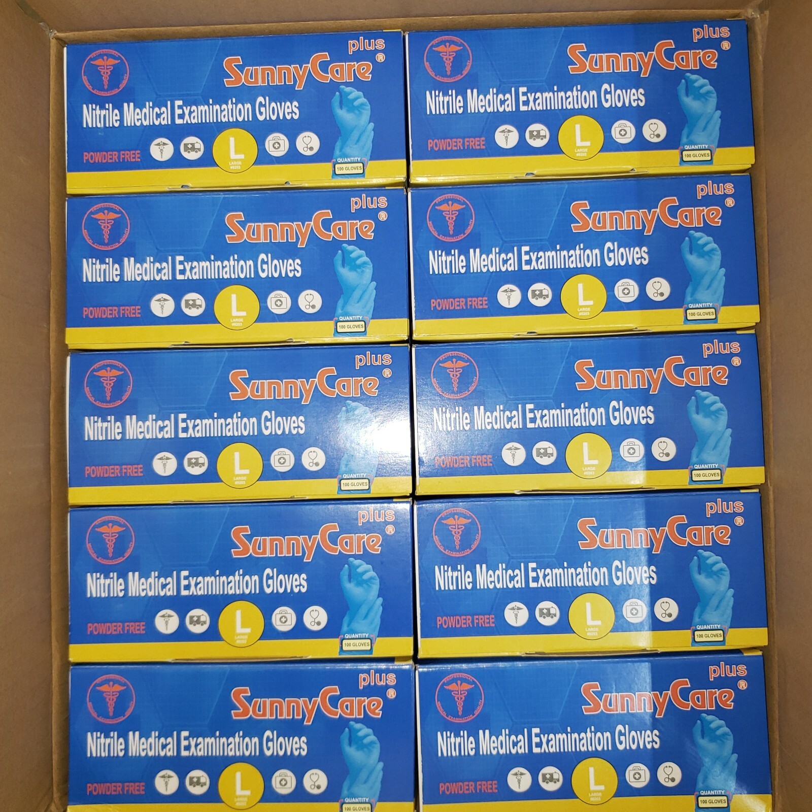 SunnyCare Nitrile Medical Examination Gloves – 1 CASE (10 boxes of 100) – Large
