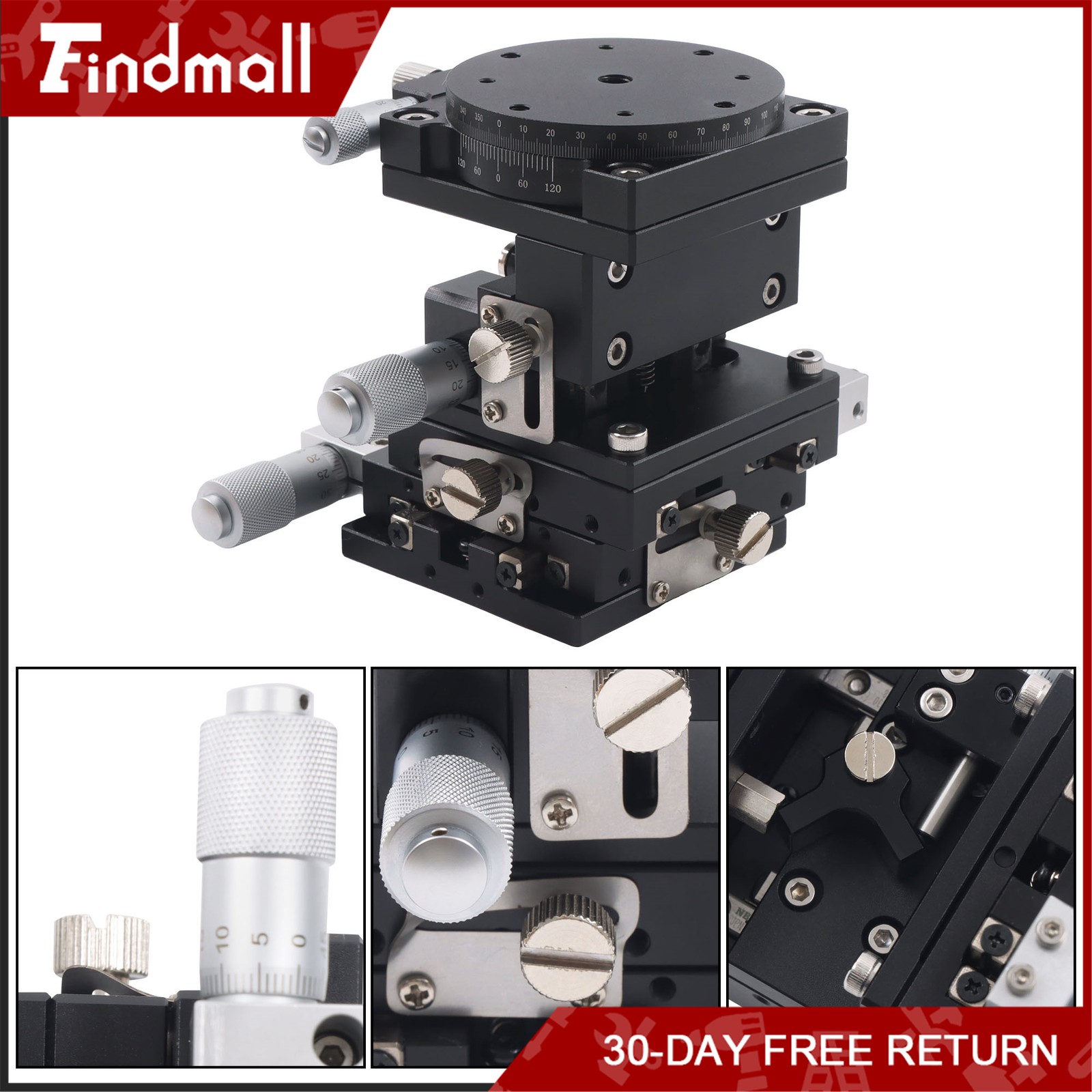Findmall XYZR 4 Axis Manual Positioning Stage 60x60mm Tuning Sliding Table