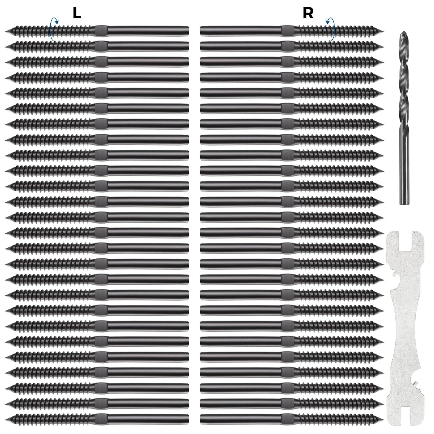 50 Kuahome 1/8″ Black Swage Lag Screws Left & Right Cable Railing Hardware Kit