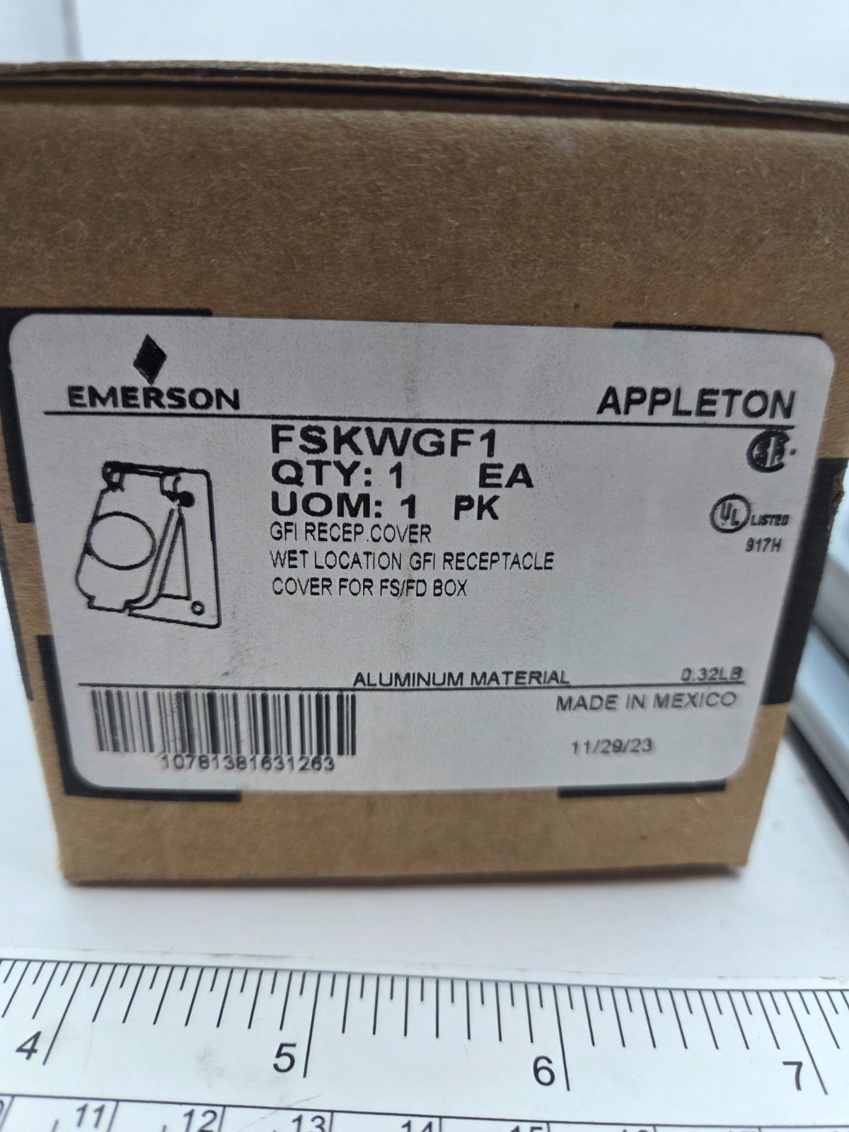 EMERSON FSKWGF1, WET LOCATION GFI RECEPTACLE COVER FOR FS/FD BOX, 0119H