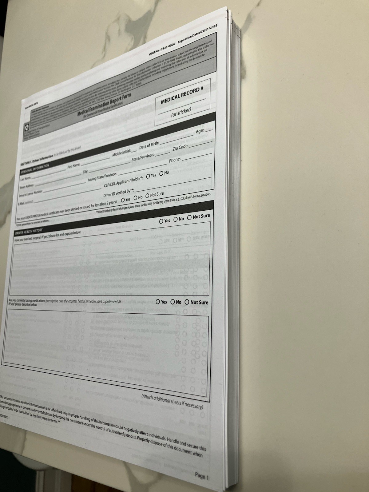 Medical Examination Forms MCSA-5875 and MCSA-5876 (20) Pack Of Each