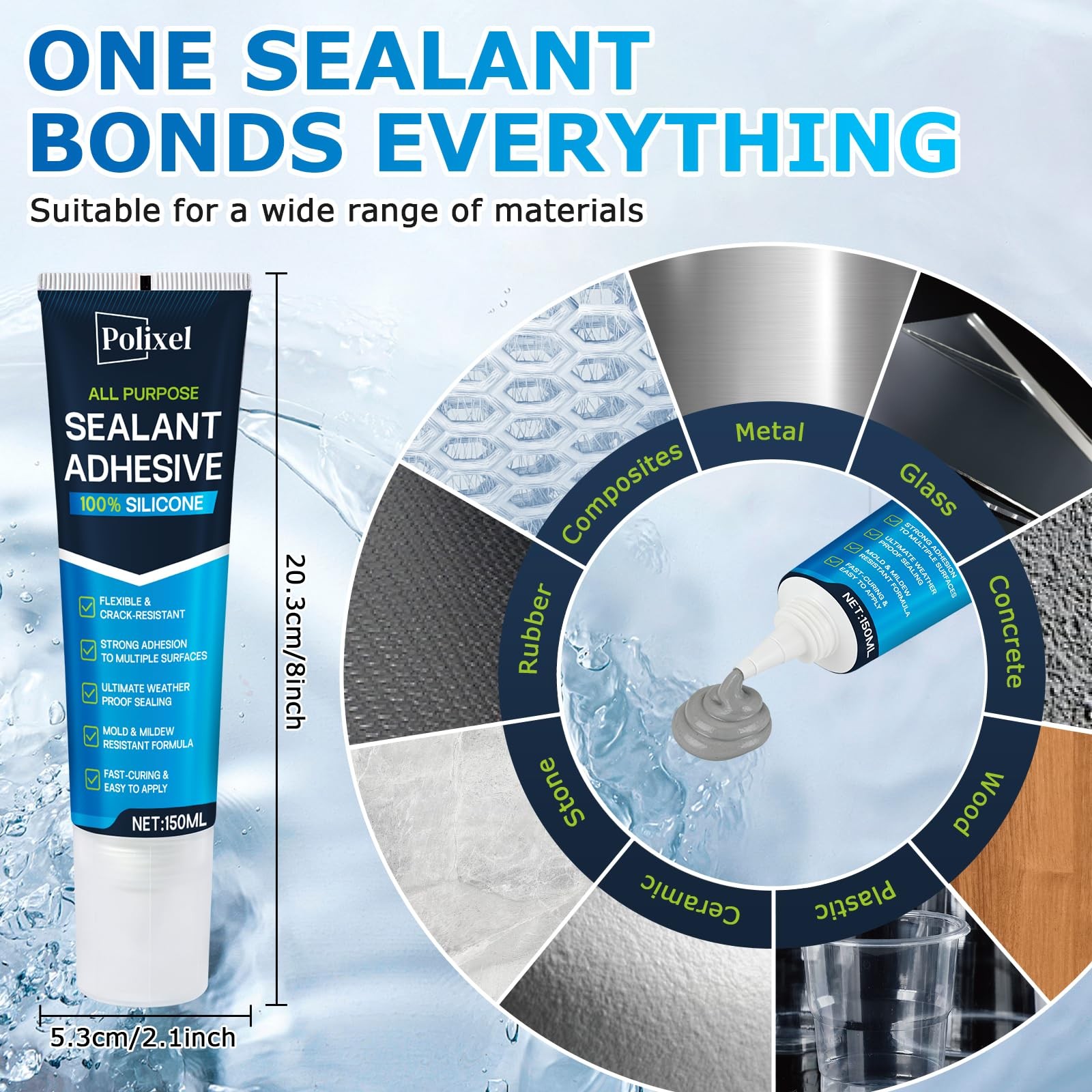 POLIXEL Black RTV Silicone Sealant Adhesion – 100% Silicone Caulk, Waterproof…