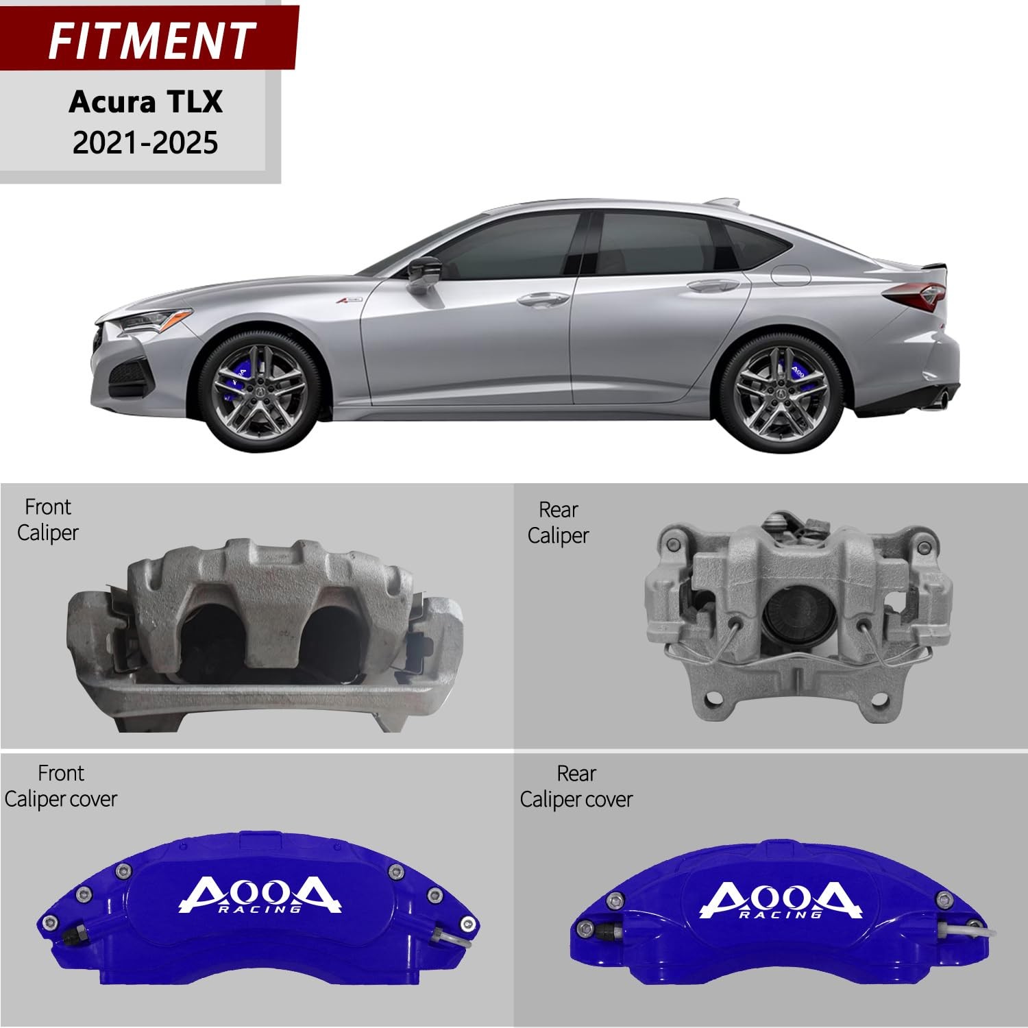 Dark Blue White Logo Brake Caliper Covers Acura TLX 2021-2025 Front Rear