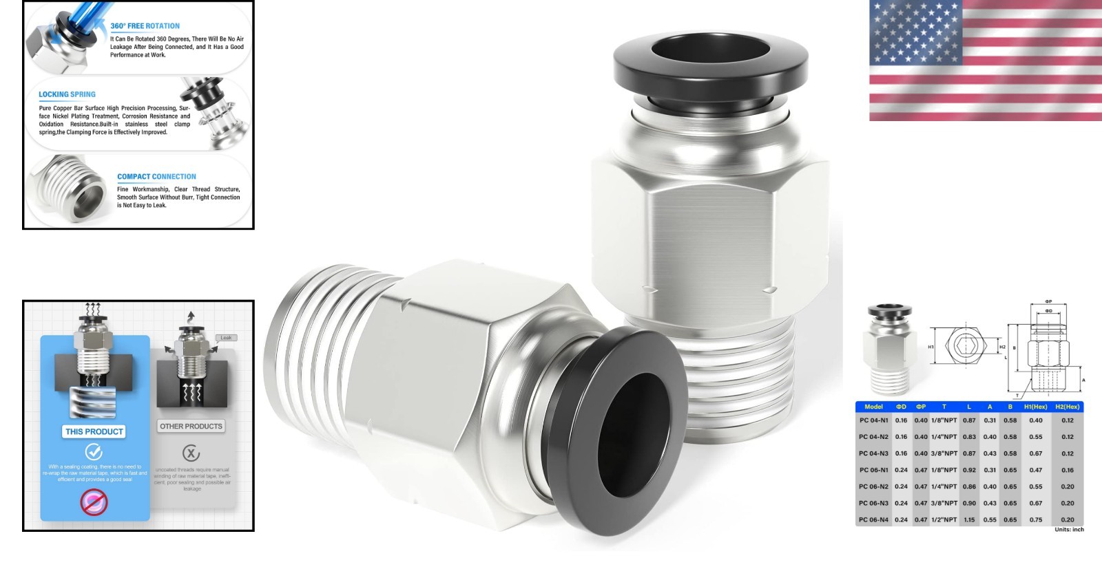Compact 6mm OD x 1/8″ NPT Push-to-Connect Fittings – Copper & Plastic