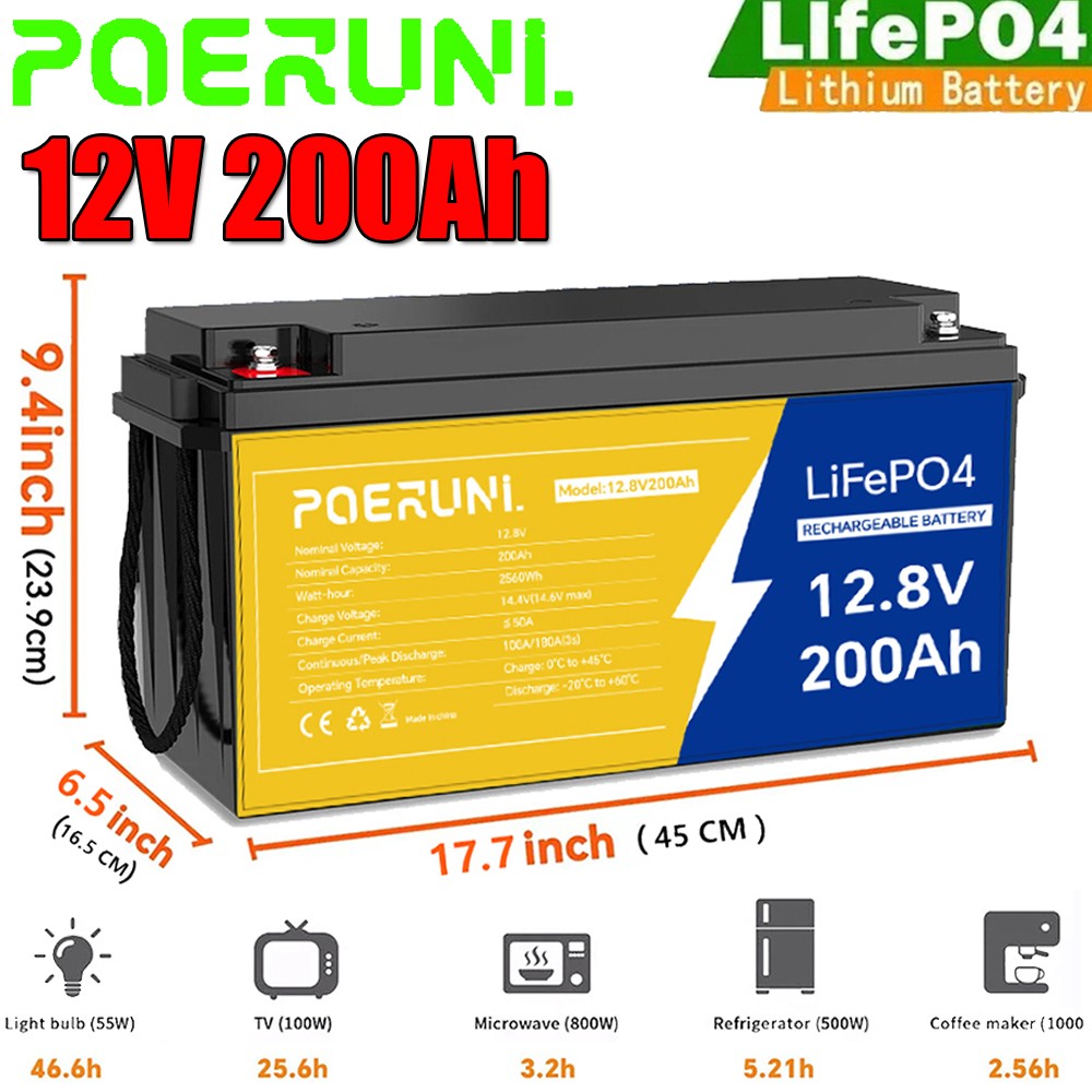 NEW 200Ah 12V LiFePO4 Lithium Battery Built-in BMS for RV Marine Off-Grid Solar