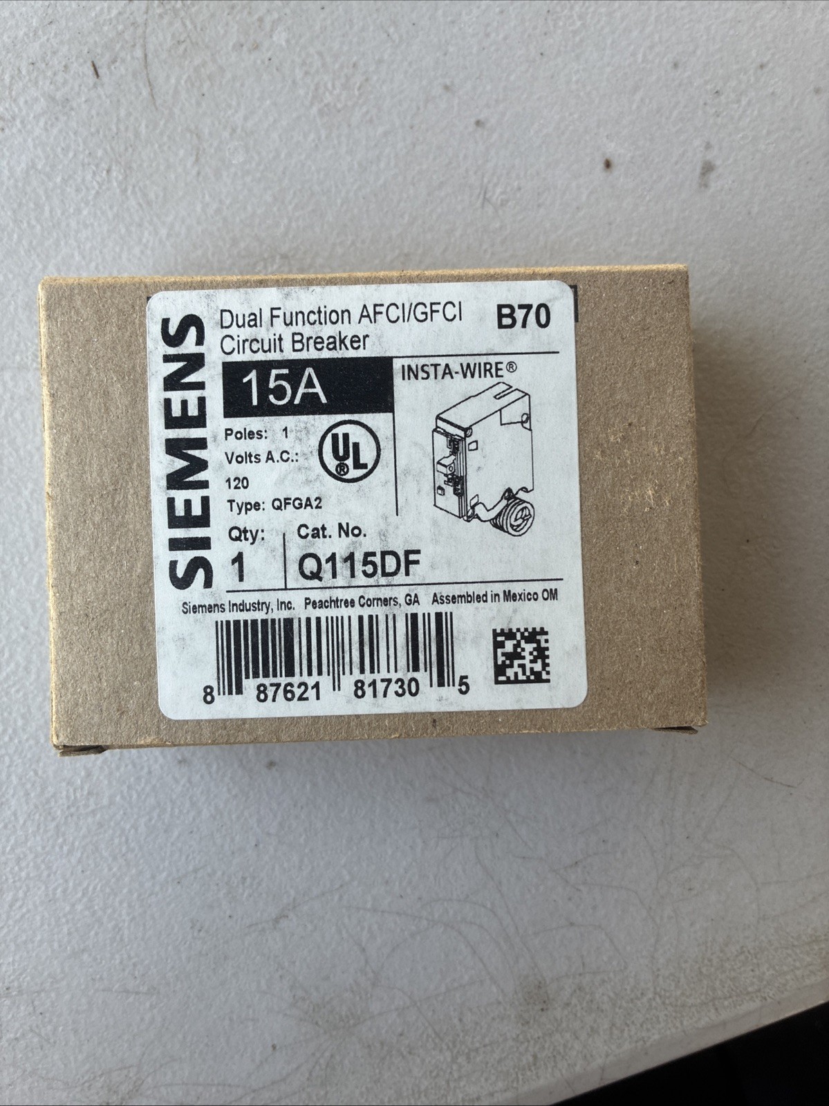 Siemens Q115DF 15A Dual Function AFCI/GFCI Breaker