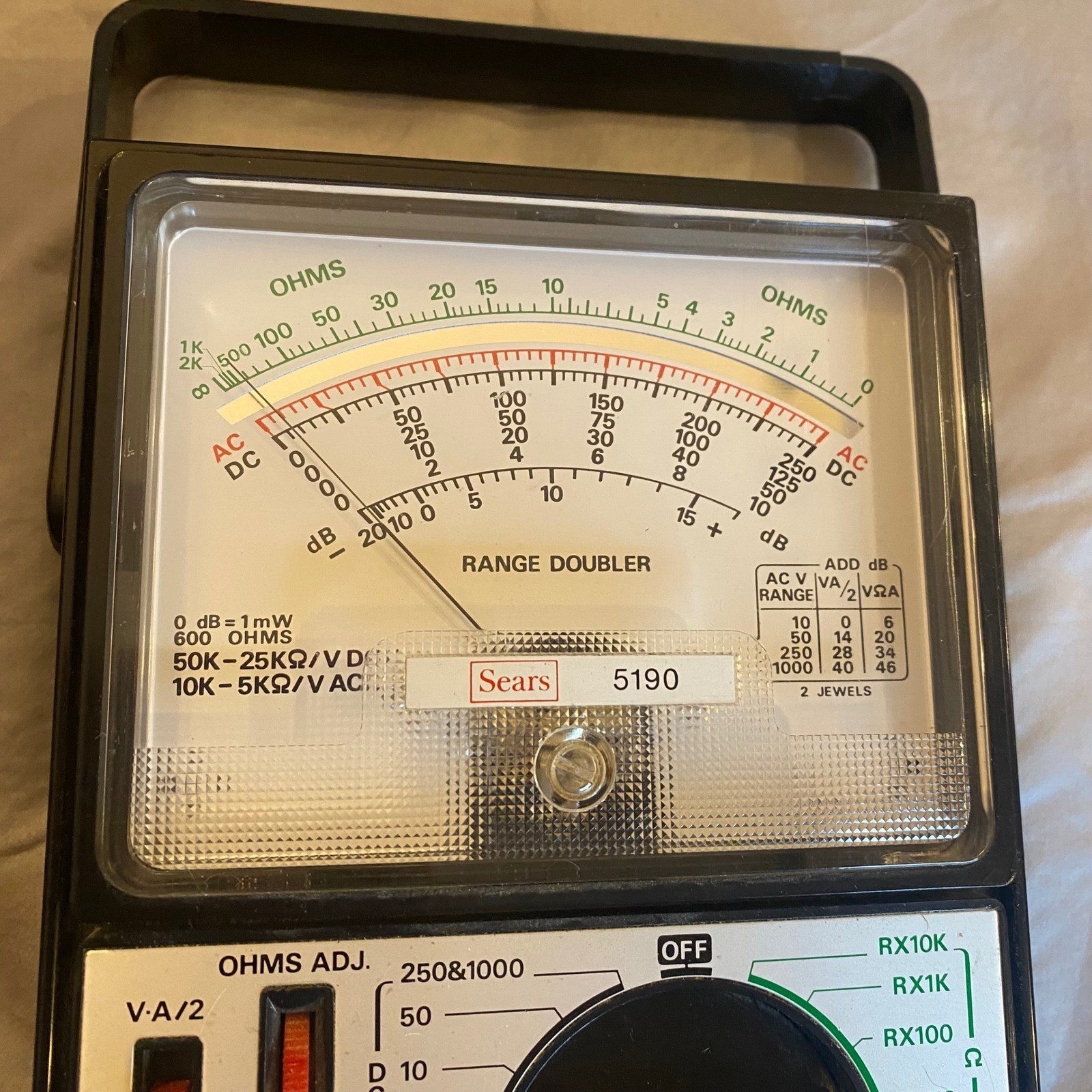 Sears 5190 Portable 43 Range VOM Multitester 50000 Ohms Volt DC Vintage Tested