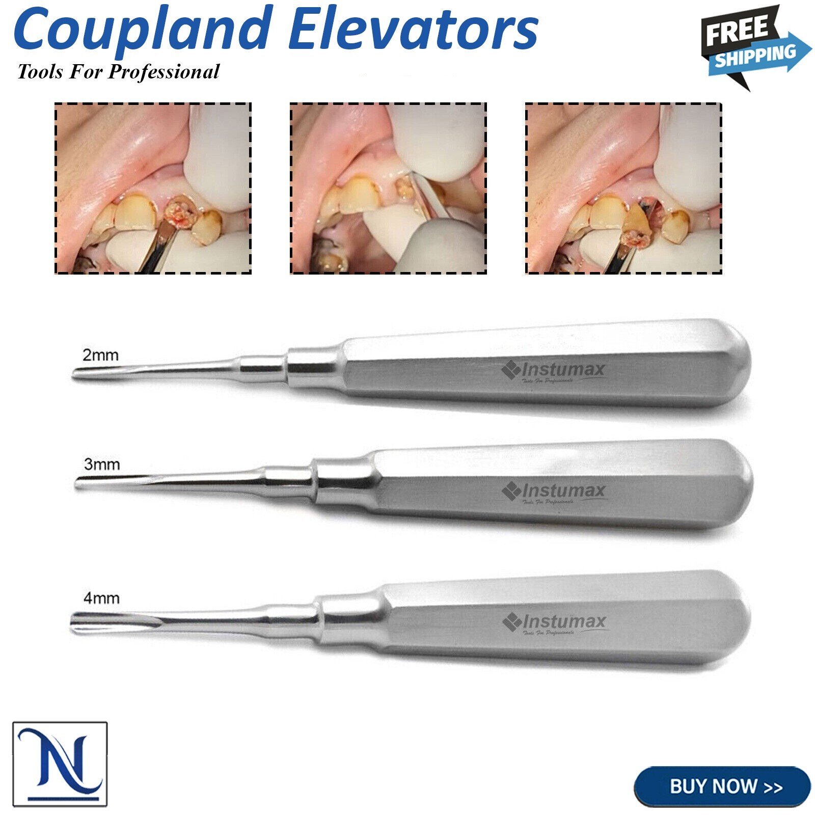 Set de 5 Elevadores Luxadores Dentales – Elevadores Quirúrgicos Rectos y Curvos