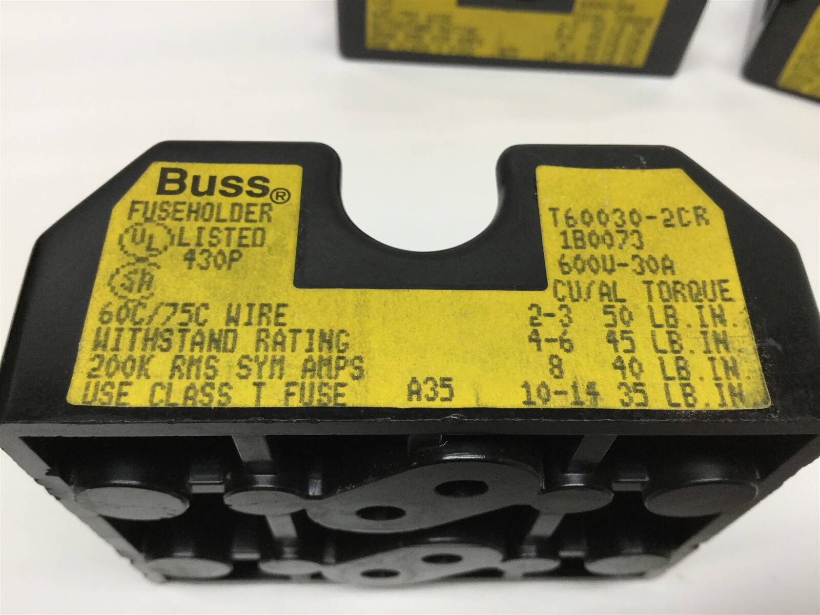 Lot of 3 Bussmann T60030-2CR Fuseholder 2-Pole 30A 600VAC 60C/75C Class T