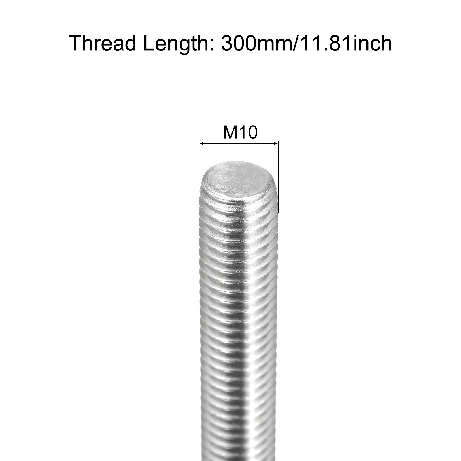 Fully Threaded Rod M10 x 300mm 1.5mm Pitch 304 Stainless Steel Right Hand