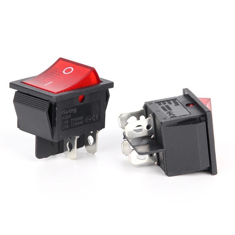 2PCS KCD4 Rocker Switch 20A125V 16A250V DPST 4Pin Red Light 220V On Off ACs