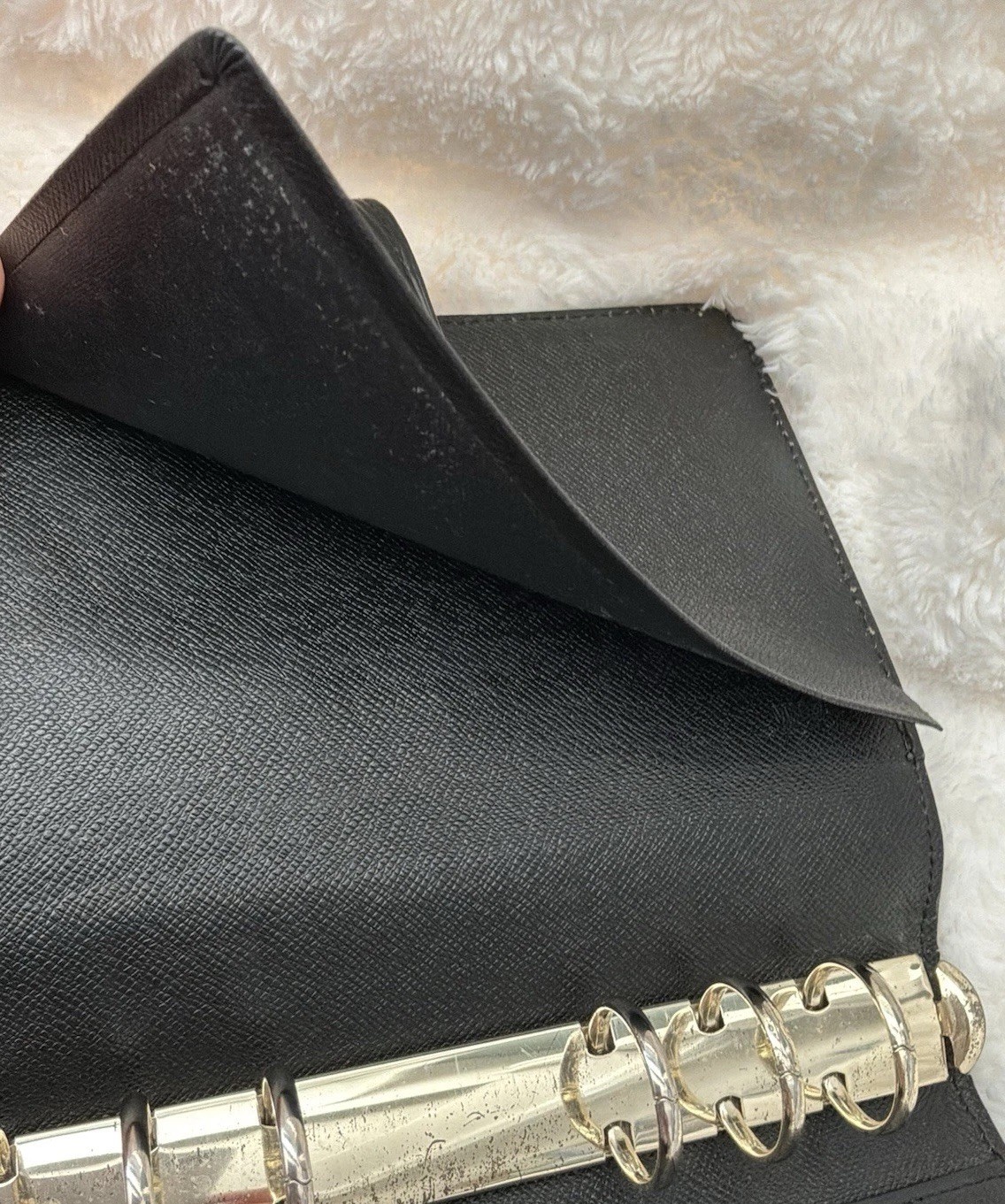 Louis Vuitton Epi Agenda MM Black Leather Notebook Ring Organizer Made in France