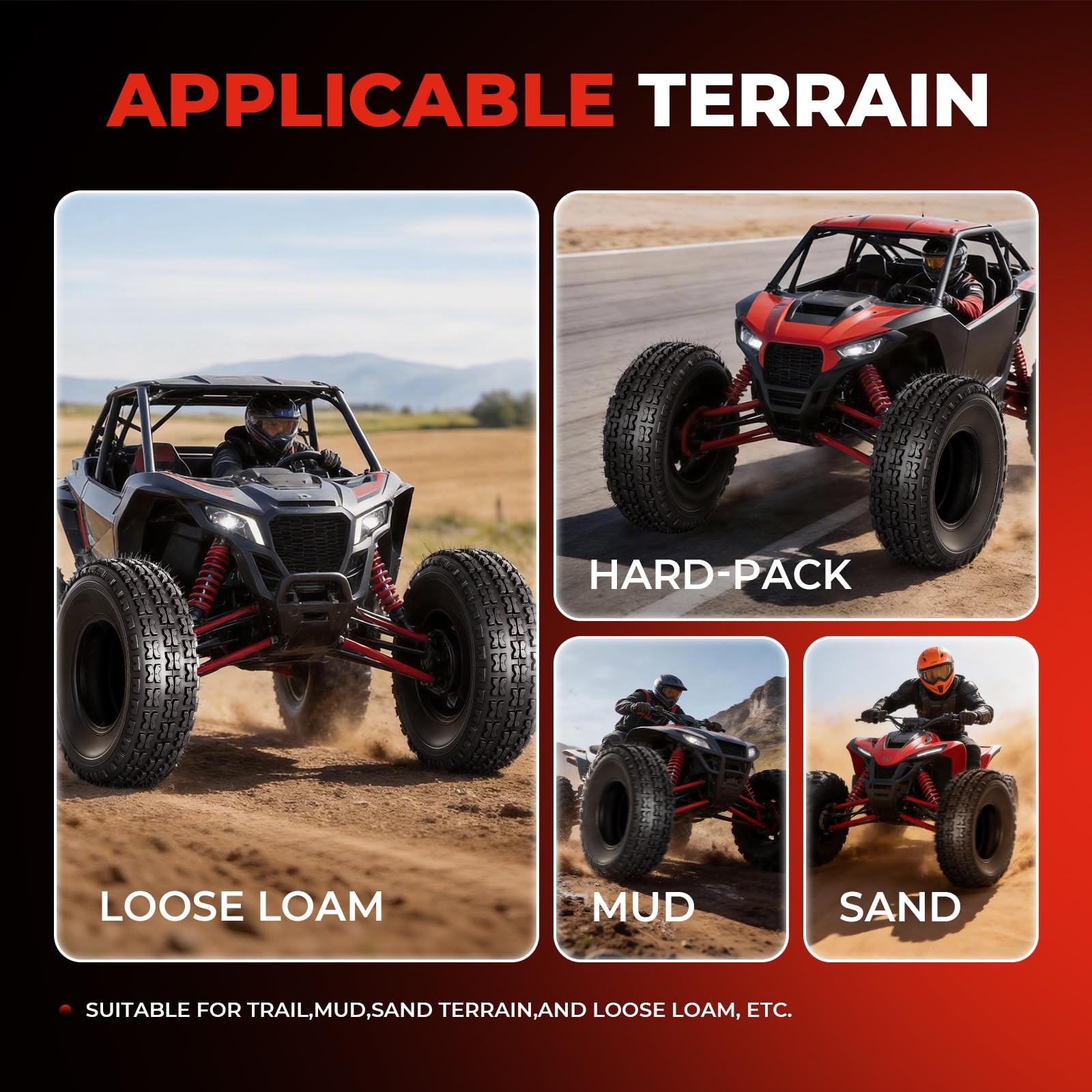 Set of 4 ATV Tires 19×7-8 Front 18×9.5-8 Rear All Terrain 4 Ply Tubeless