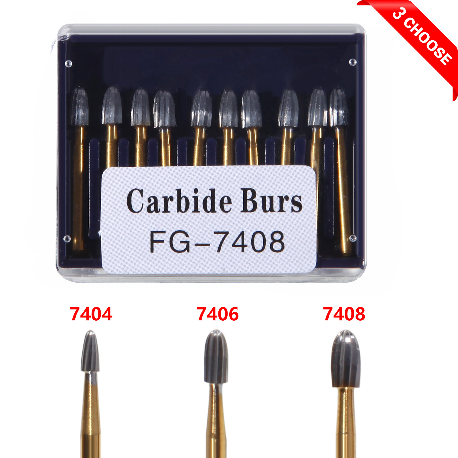 SANDENT 10pcs/pk Dental Trimming&Finishing Gold Carbide Burs 7404/7406/7408 ns