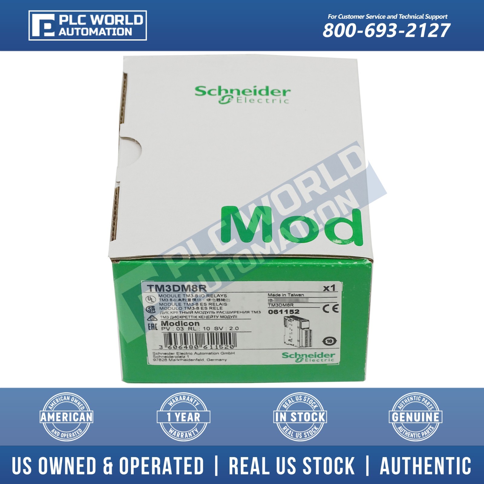 Schneider Electric TM3DM8R TM3-8 Discrete I/O Module, Screw Terminals, Brand New