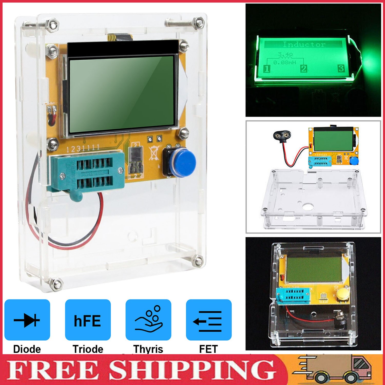 Digital LCD Component Tester Transistor Diode Capacitor Inductor Resistor Meter、