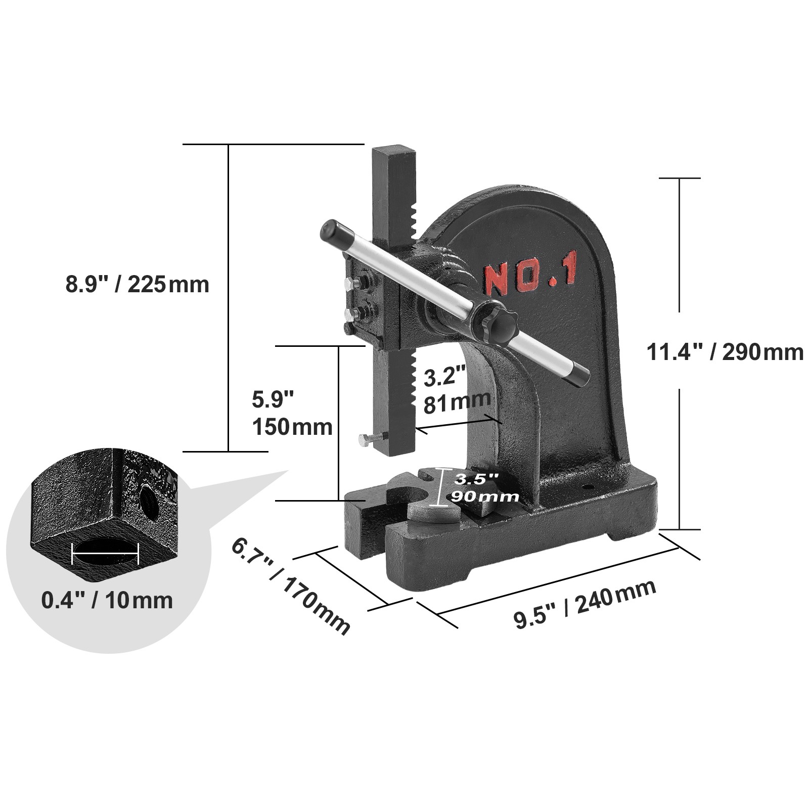 Uimoso Arbor Press 1 Ton Manual Desktop Press Lever Mountable Bearings Cast Iron