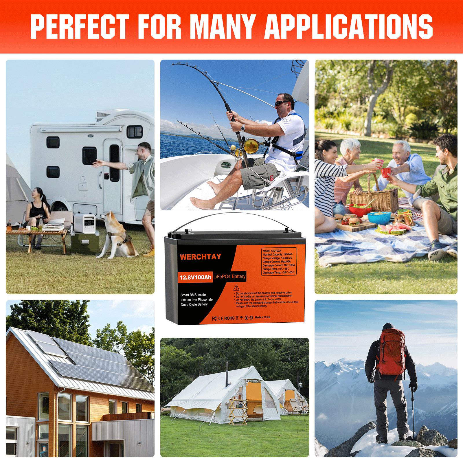 100Ah LiFePO4 Lithium Battery 12V BMS Deep Cycle for RV Marine Solar Off-grid