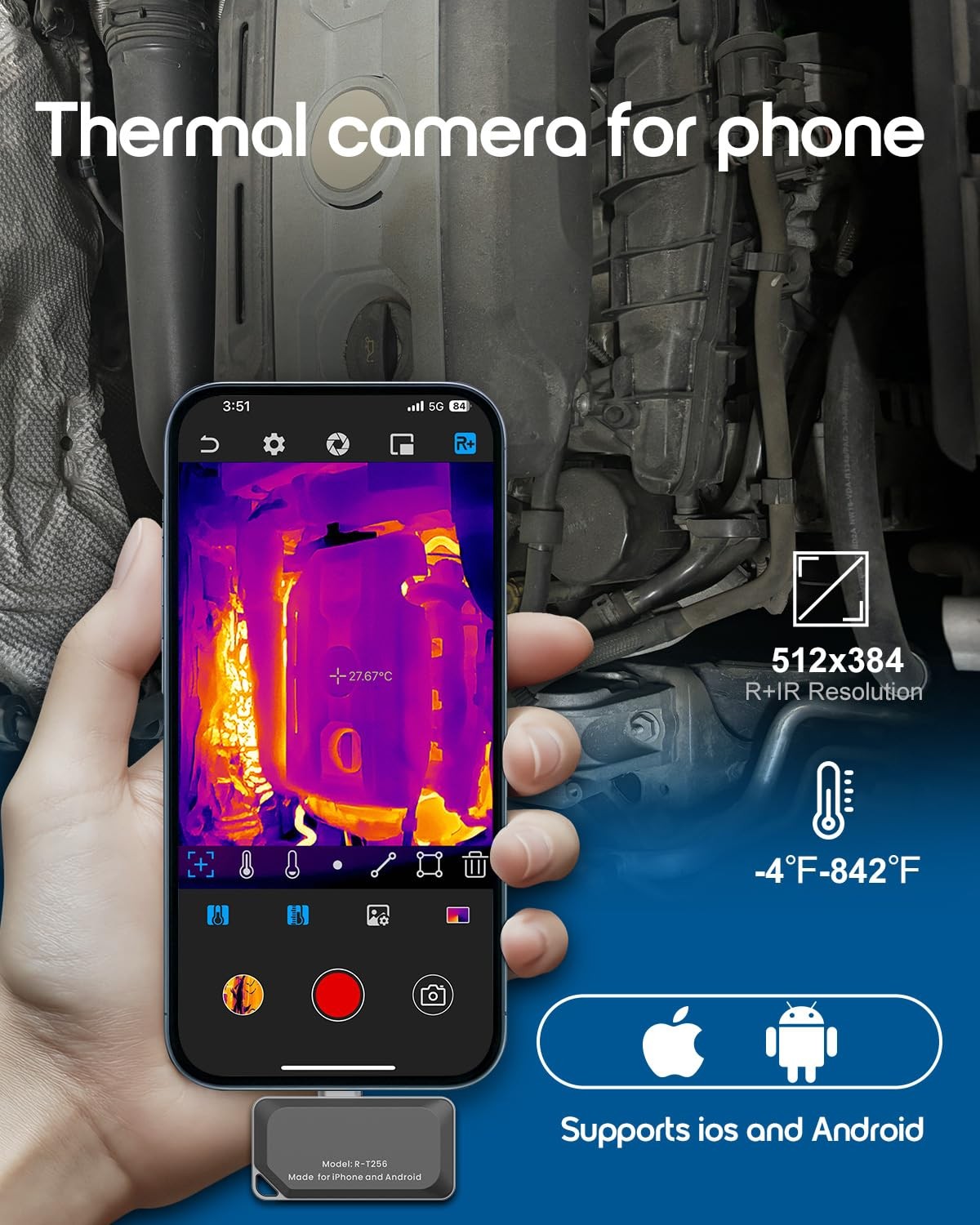 Thermal Camera for iOS & Android – 512×384 IR Imaging, -4℉ to 842℉ Range