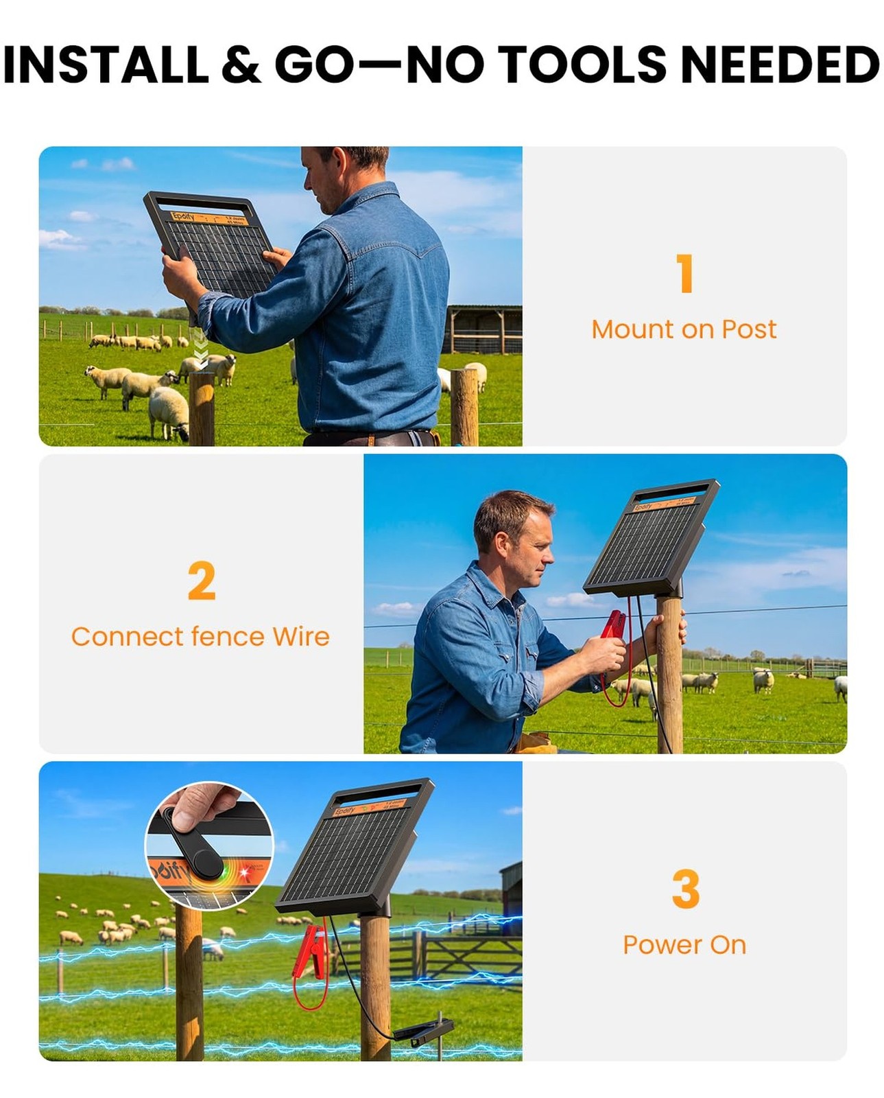Solar Electric Fence Charger 1.2J Stored Energy, 45 Miles Coverage,8W Solar F…