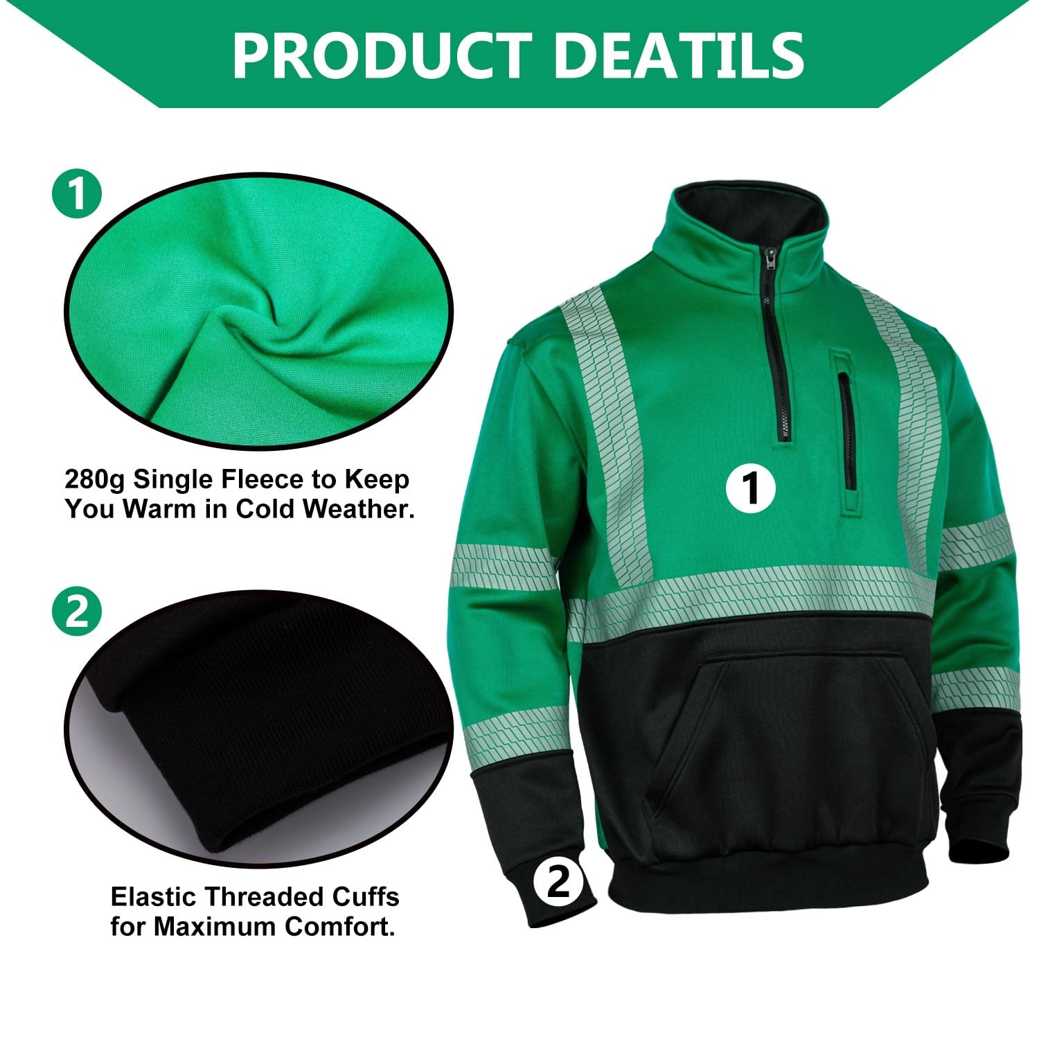 High Visibility Reflective Hoodies for Men Cold Weather Zip Safety Sweatshirt…
