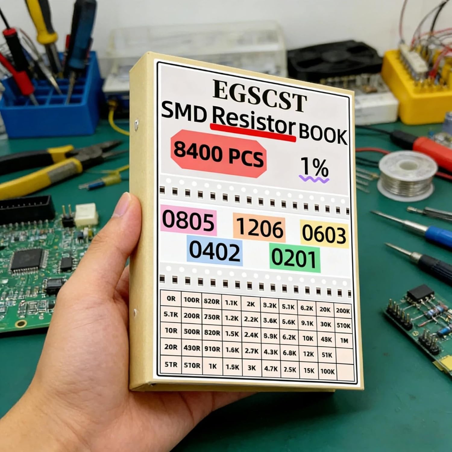8400PCS 0805+1206+0603+0402+0201 SMD Resistor Kit from 0Ω to 1MΩ 1%, Electronics