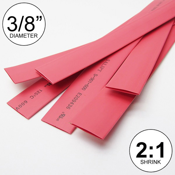 3/8″ ID Red Heat Shrink Tube 2:1 ratio wrap (6×9″ = 4 ft) inch/feet/to 10mm