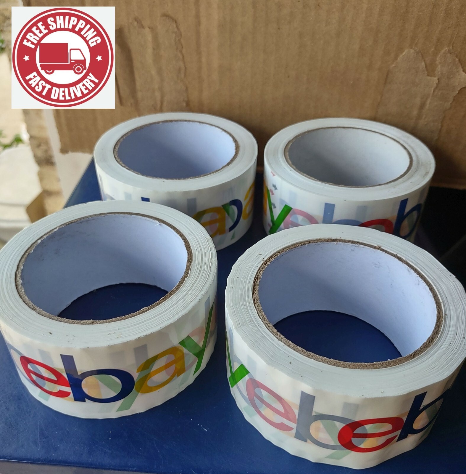 4 Rolls eBay Brand Shipping Tape 2″ x 75 Yard Packaging BOPP Classic 4 Color NEW