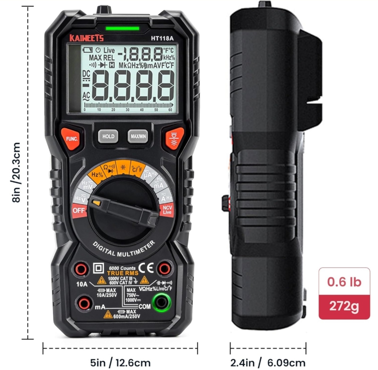 KAIWEETS Digital Multimeter TRMS Voltmeter,Auto-Ranging,6000 Counts,Accurately